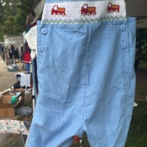 Blue Baby Overalls with Train Design